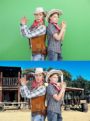 Fotostūrītis uz zaļā chroma key fona